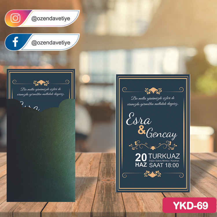 ozen-davetiye-Düğün Davetiyesi - Yeşil Kraft Zarflı Davetiye Model No:69